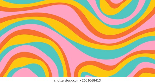 Rainbow Wavy Abstract Backgound. Cool Colorful Playful Texture. Groovy Psychedelic Stripes. Y2k Funny Vector Texture. Pop Art Retro Bg.