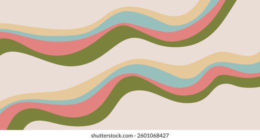 Rainbow Wavy Abstract Backgound. Cool Colorful Playful Texture. Groovy Psychedelic Stripes. Y2k Funny Vector Texture. Pop Art Retro Bg.