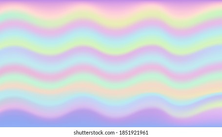 Rainbow wavy background with the modern pastel colors. Fluid holographic backdrop for posters, brochures, textile pattern, gift wrapping, web and desktop wallpaper. 