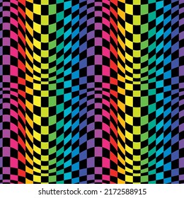 Rainbow wavy checkered seamless repeat pattern