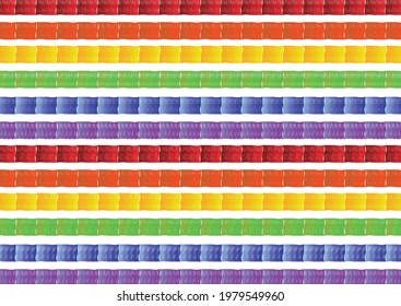 Rainbow wavy line stripes on white background.Geometric colorful square wave.Color set of LGBTQ+ pride month.