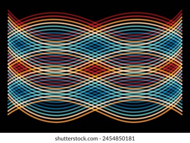 Rainbow wavy lines multi color stripes with dark color in the background for background design.