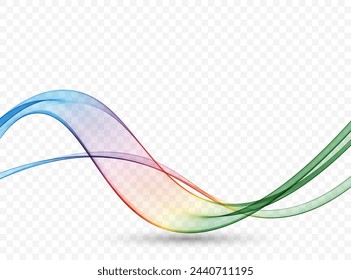 Rainbow wavy lines on a transparent background, spectrum wave color. Smoky colored wave.