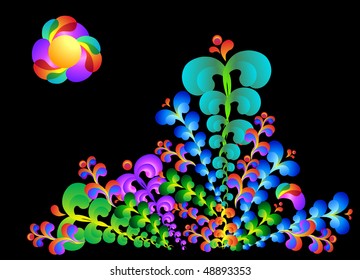 rainbow wavy lines with swirls