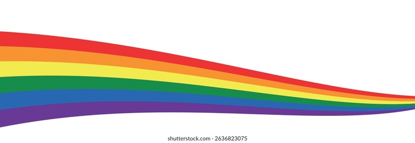 Rainbow wavy ribbon design element. LGBTQ Pride month flag. Rainbow color wave background template shape for banner, poster, flyer, brochure, booklet, cover. 