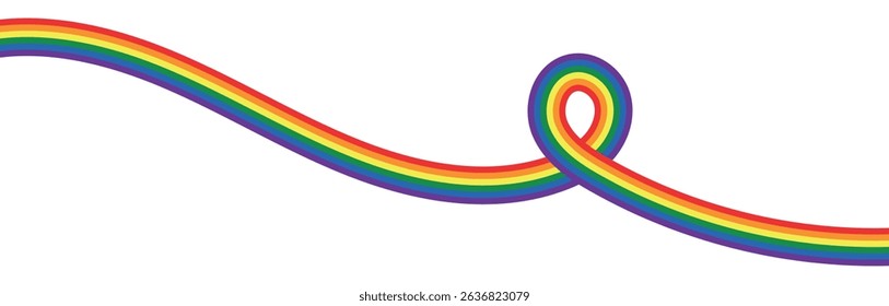 Rainbow wavy ribbon design element. LGBTQ Pride month flag. Rainbow color wave background template shape for banner, poster, flyer, brochure, booklet, cover. 