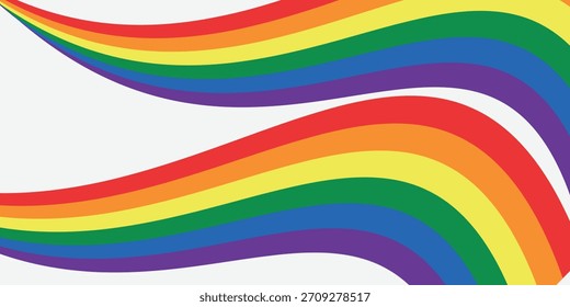 Rainbow wavy ribbon design element. LGBTQ Pride month flag. Rainbow color wave background template shape for banner, poster, flyer, brochure, booklet, cover.
