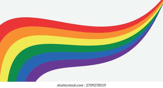 Rainbow wavy ribbon design element. LGBTQ Pride month flag. Rainbow color wave background template shape for banner, poster, flyer, brochure, booklet, cover.