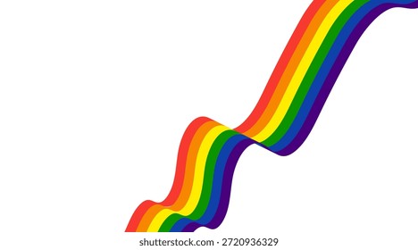 Gestaltungselement mit wellenförmigem Regenbogen. LGBTQ Pride Month Flaggensymbol mit fließenden Regenbogenfarben. Helle Hintergrundform für Banner, Poster, Flyer, Broschüre oder Cover. Vektorgrafik.