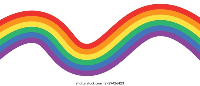 Rainbow wavy ribbon design element. LGBTQ Pride month flag. Rainbow color wave background template shape for banner, poster, flyer, brochure, booklet, cover. Vector illustration backdrop 