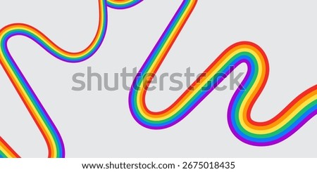 Rainbow wavy ribbon design element. LGBTQ Pride month flag. Rainbow color wave background template shape for banner, poster, flyer, brochure, booklet, cover.
