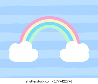 Arcoiris con nubes blancas de fondo moderno. Ilustración del vector,