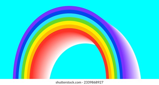  Rainbow and white clouds set on light blue background in flat style Vector illustration