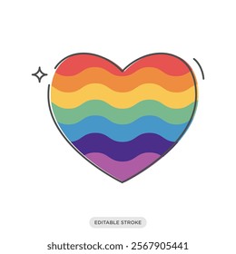 Rainbow (Without Pink Stripe 1979) icon. Pride love rainbow flags. Heart shaped sticker. LGBT symbol sign.