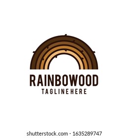 rainbow wood logo design. abstract rainbow and twigs vector illustration for furniture or wood craft store graphic template