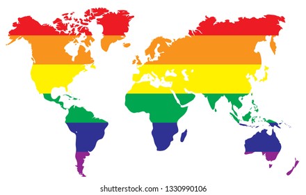 Rainbow World map. Earth colorful map template. LGBT symbol. Homosexual love emblem. Gay sign. Sexual freedom community concept. Sex tolerance design.