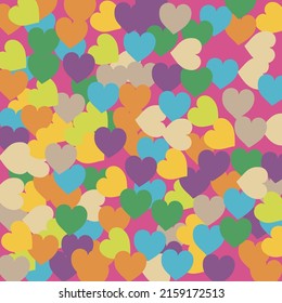 Rainbow Yellow Bright Modern Art Pattern. Beige Light Hearts Love Confetti Vector Print. Orange Multicolor Pastel Saint Valentine Art Illustration. Violet Purple Simple Romantic Wedding Art.