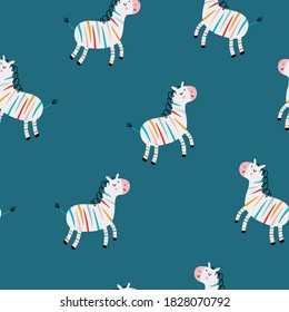 Rainbow Zebra. Children's pattern with a Zebra. Vector flat illustration. Kids background. Pattern with animals. For wallpaper, textiles, fabric, paper.