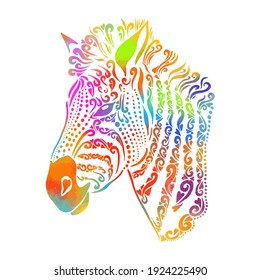 Rainbow zebra. Zebra head from patterns. Vector illustration