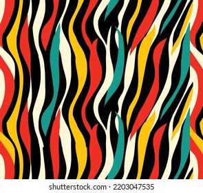 Rainbow Zebra Print Pattern. Abstract Stripes Optical Art Wave Line Background. Vector Illustration. 