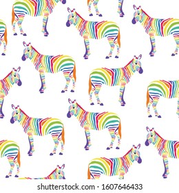 Rainbow Zebra Seamless Pattern, Zebras Rainbow Surface Pattern, Vector Repeat Pattern for Home Decor, Textile Design, Fabric Printing, Stationary, Packaging, Wall paper or Background
