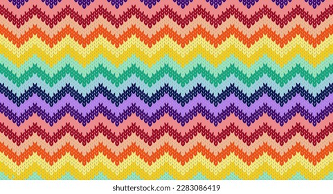 Rainbow zigzag knitting pattern, Festive Sweater Design. Seamless Knitted Pattern