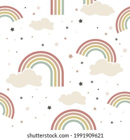 arcoiris, nubes y estrellas patrón sin fisuras para el estilo de texto infantil