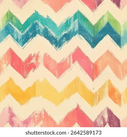 Rainbow-colored chevron pattern with watercolor brush strokes, grunge lines ikat pattern, ikat seamless pattern, Vector illustration background for print the paper.