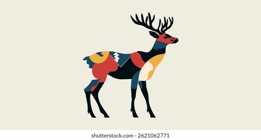 rainbow-colored deer in vector graphics
