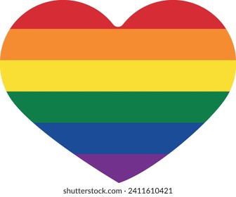Rainbow-colored heart on a white background, symbolizing LGBTQ+ pride.