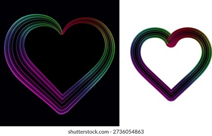 rainbowcolored heart shapes on white and black backgrounds