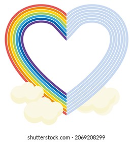 Es ist ein regenbogenfarbener, herzförmiger Rahmen