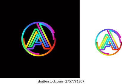 rainbowcolored logo with A in circle