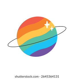 A rainbow-colored planet representing LGBTQ pride and unity
