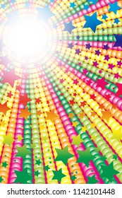 Rainbow-colored radiation and stardust, happy image