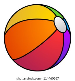 A rainbow-coloured inflatable beach ball.