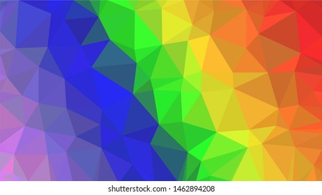 Rainbow/Pride coloured modern gradient triangle background texture made out of triangles of  different sizes in vector art, to be used as background/texture for sites/posters (Low Poly texture)