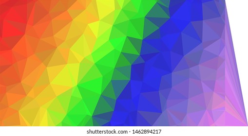 Rainbow/Pride coloured modern gradient triangle background texture made out of triangles of  different sizes in vector art, to be used as background/texture for sites/posters (Low Poly texture)
