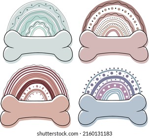 Rainbows with bones for dog vector illustration boho style