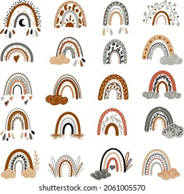 Rainbows in celestial boho style with months. Scandinavian design for wallpaper and home decor. Contemporary backgrounds for childbirth, birthday,planner and calendar. 