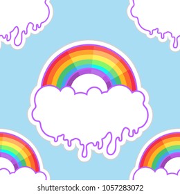 Rainbows and clouds seamless pattern. Trendy stylish texture. Repeating colorful tile, artwork for print and textiles. Isolated vector illustration. LGBT concept.