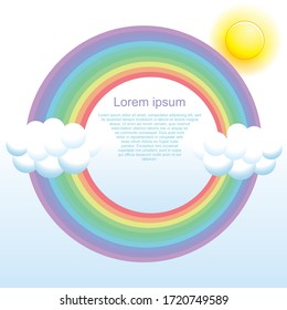 Arcoiris, nubes y sol. Diseño para afiches, tela, fondo y diferentes producciones de impresión.