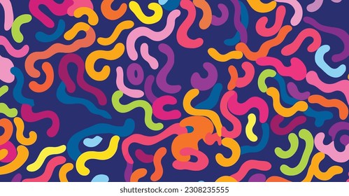 rainbows colored pattern seamless pattern for commercial and fashion design, in the style of free-flowing lines, jean arp, simplified figures, carnivalcore, squiggly line style, memphis design, classi