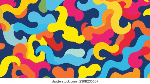 rainbows colored pattern seamless pattern for commercial and fashion design, in the style of free-flowing lines, jean arp, simplified figures, carnivalcore, squiggly line style, memphis design, classi