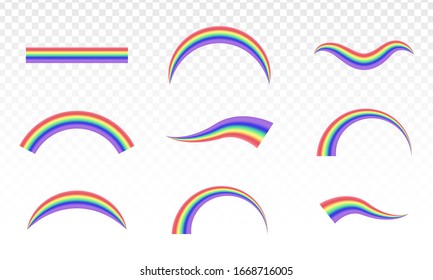 Rainbows in different shape realistic. isolated on transparent background - stock vector.