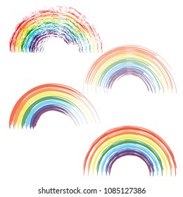 Rainbows in different shape realistic set on transparent background isolated vector illustration

