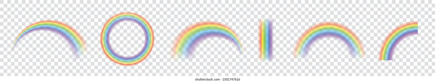 Rainbows in different shape realistic set. Perfect set isolated on transparent background - stock vector.