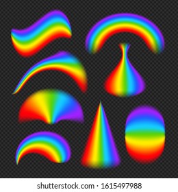 Rainbows in different shape realistic set on transparent background isolated vector illustration.