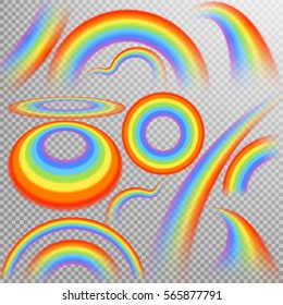 Rainbows in different shape realistic set on transparent background. EPS 10 vector file included