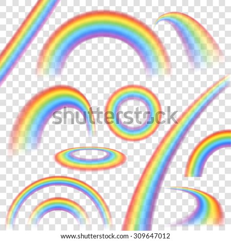  Rainbows in different shape realistic set on transparent background isolated vector illustration  商業照片 © 